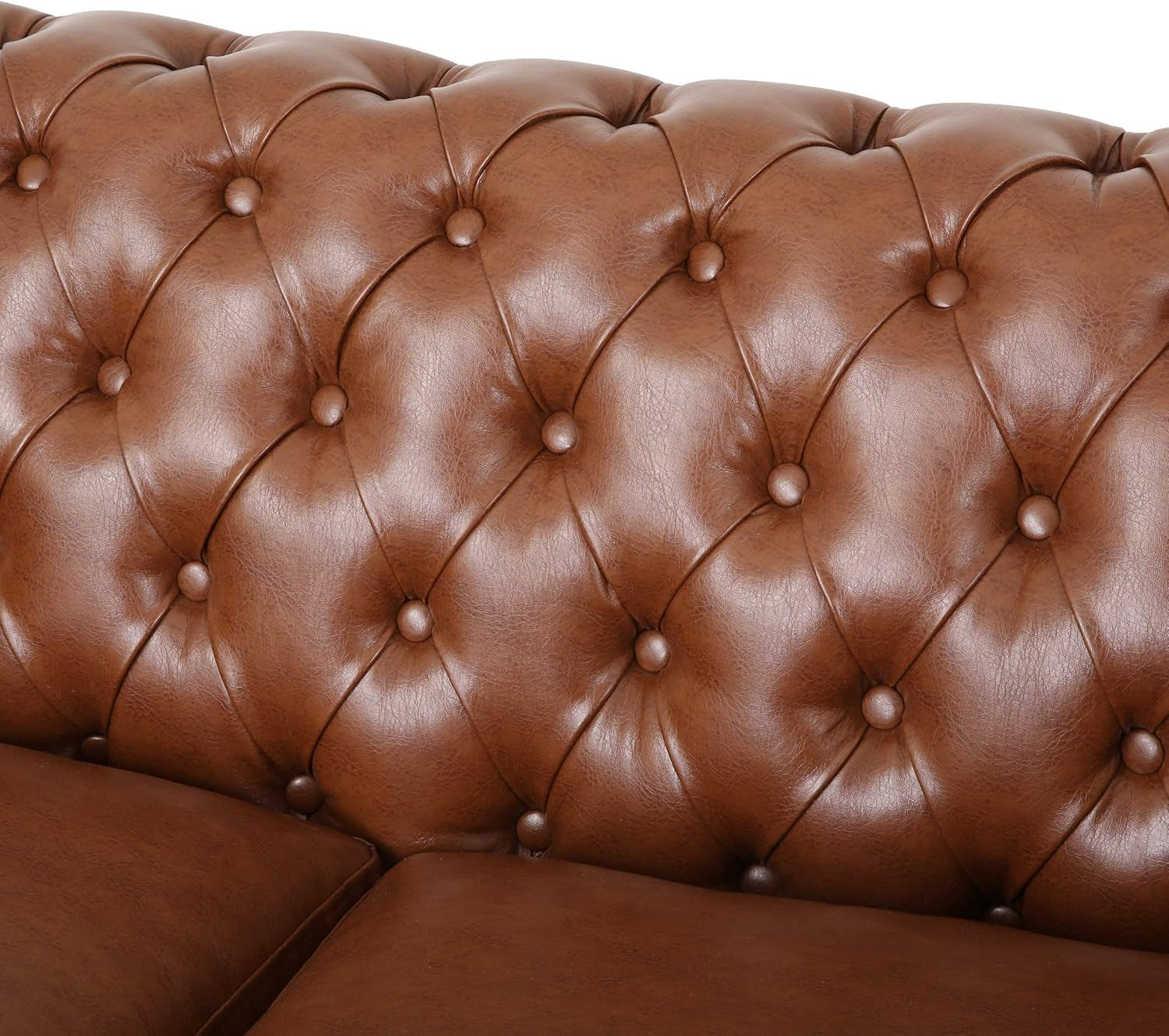 Stephanie Traditional Chesterfield 4 Piece Living Room Set, Cognac Brown, Dark Brown