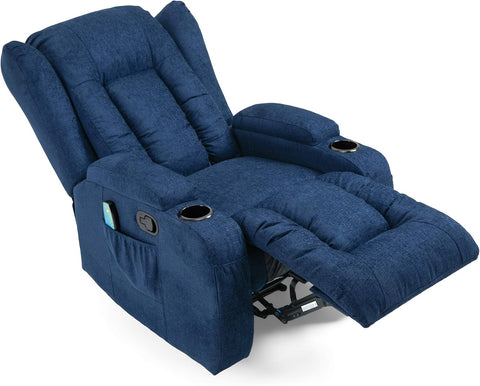 Lavonia Massage Recliner, Navy Blue + Black 40D X 32.25W X 43H In