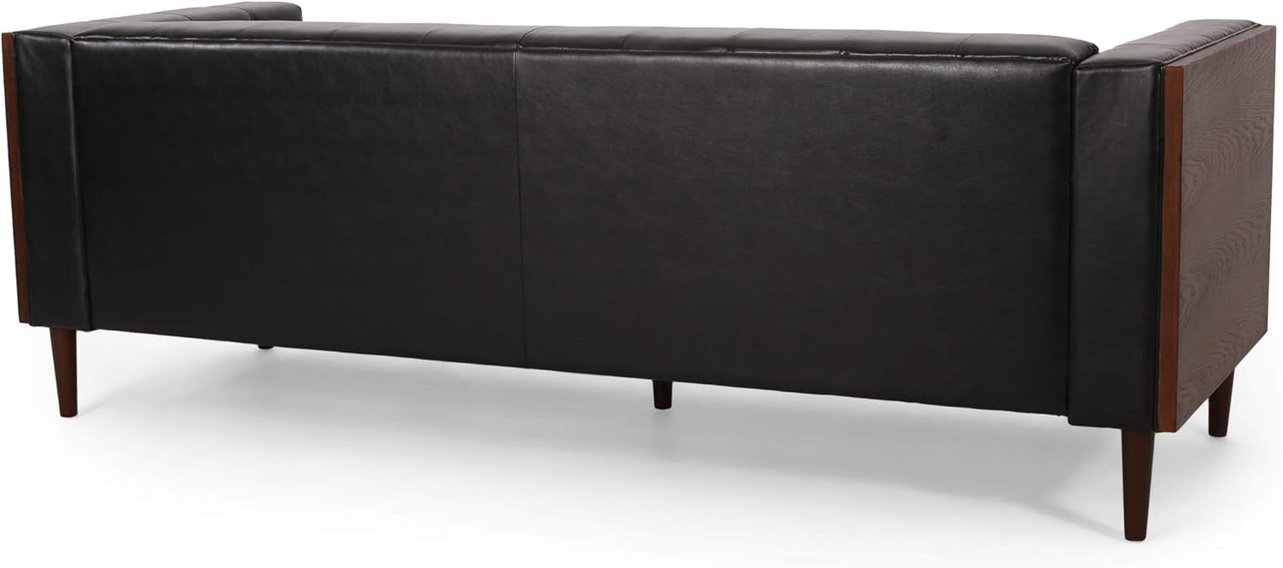 Solomon Contemporary Tufted Deep Seated Sofa with Accent Pillows, Midnight Black and Espresso