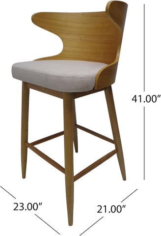 Gdfstudio  Truda Mid Century Modern Fabric Barstools Set of 2 in Light Beige