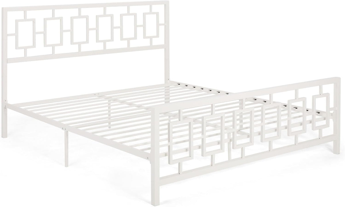 Claudia Modern Iron King Bed Frame, White