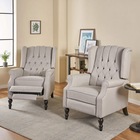 Earlean Fabric Recliner (Set of 2), Light Gray, Dark Brown