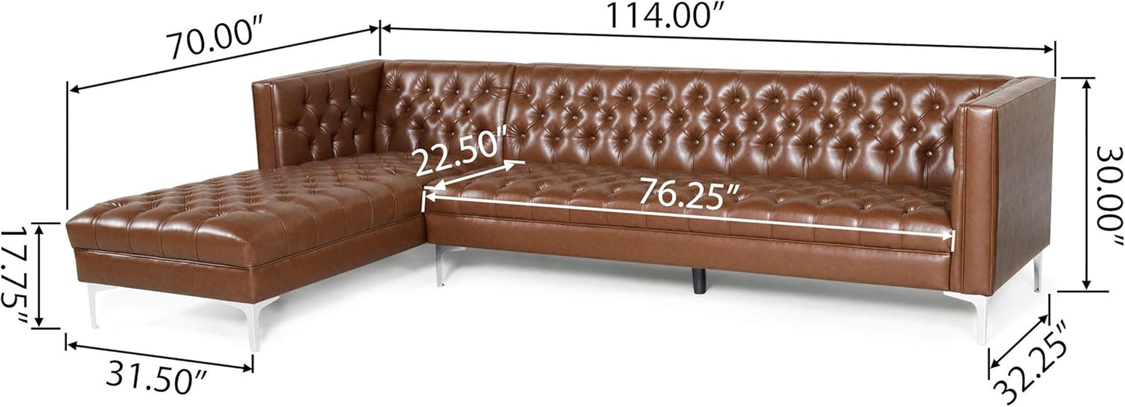 Tignall Sectional, Cognac Brown + Silver