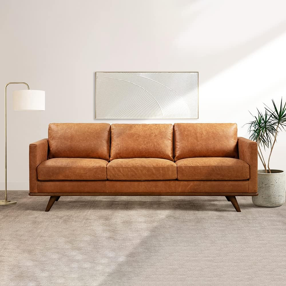 Nolita 85" Sofa in Full-Grain Pure-Aniline Italian Tanned Leather in Cognac Tan