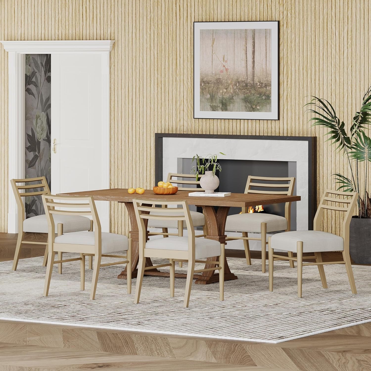 Fernleaf Dining Set, 20.25 "W X 24 "D X 34 "H, Natural Brown + Light Ash + Light Beige Tweed