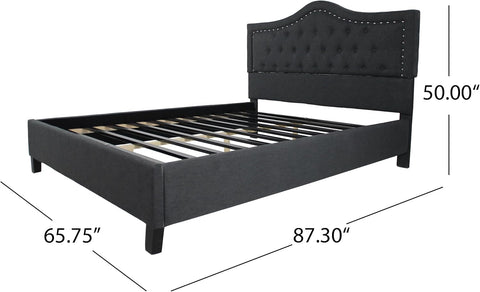 Jacko Fully-Upholstered Traditional Queen-Sized Bed Frame, Dark Gray, Brown