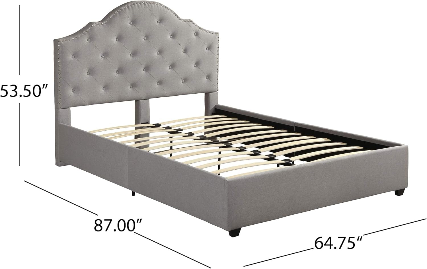 Gentry Queen-Size Bed Frame Fully-Upholstered Button-Tufted Light Gray