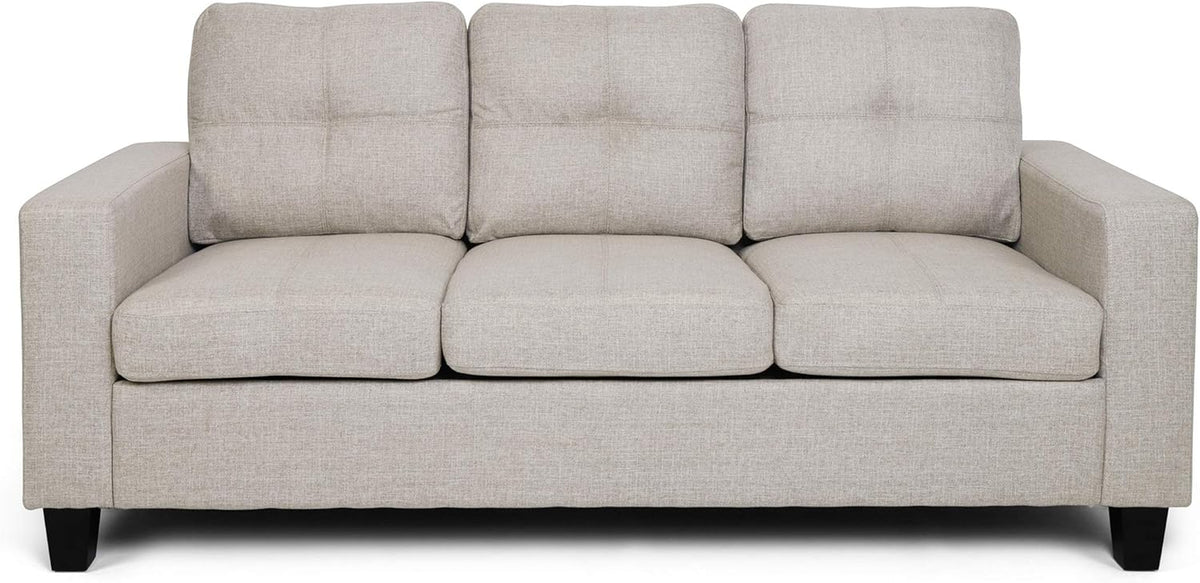 Viviana Three Seater Sofa with Wood Legs, Beige and Natural Finish