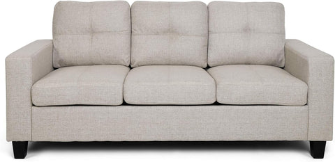 Viviana Three Seater Sofa with Wood Legs, Beige and Natural Finish