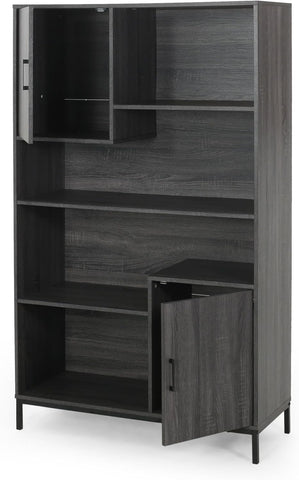 Contemporary Faux Wood Cube Unit Bookcase, Dark Gray and Black