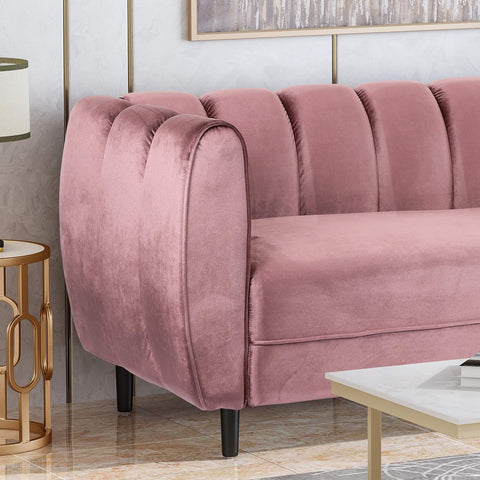 Miranda Velvet 3 Seater Sofa, Blush, Dark Brown