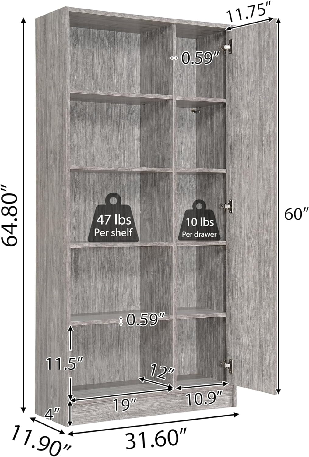 Amelia Mid-Century Faux Wood Bookcase, Grey Oak Finish