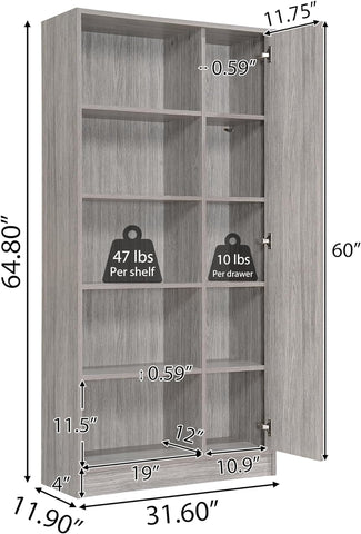 Brenda Mid Century Modern 2 Piece Faux Wood Home Office Set with Desk and Bookcase, 47.24 "W X 23.62 "D X 36.06 "H, Gray Oak