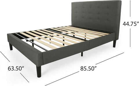 Gloria Fully-Upholstered Queen-Size Platform Bed Frame, Modern, Contemporary, Low-Profile, Charcoal Gray