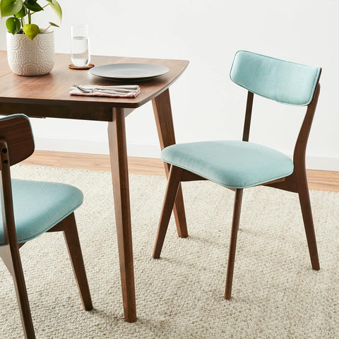 Abrielle Mid-Century Modern Fabric Dining Chairs with Natural Walnut Finished Rubberwood Frame, 2-Pcs Set, Mint / Natural Walnut