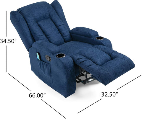 Lavonia Massage Recliner, Navy Blue + Black 40D X 32.25W X 43H In