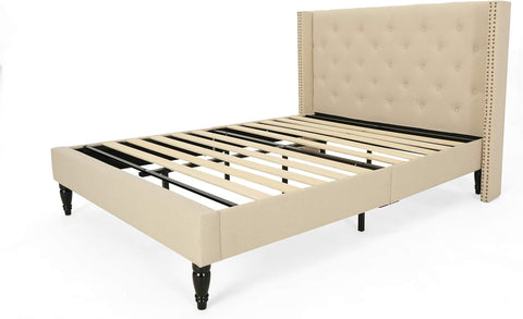 Raye Fully-Upholstered Bed Frame-Queen-Size-Traditional-Beige