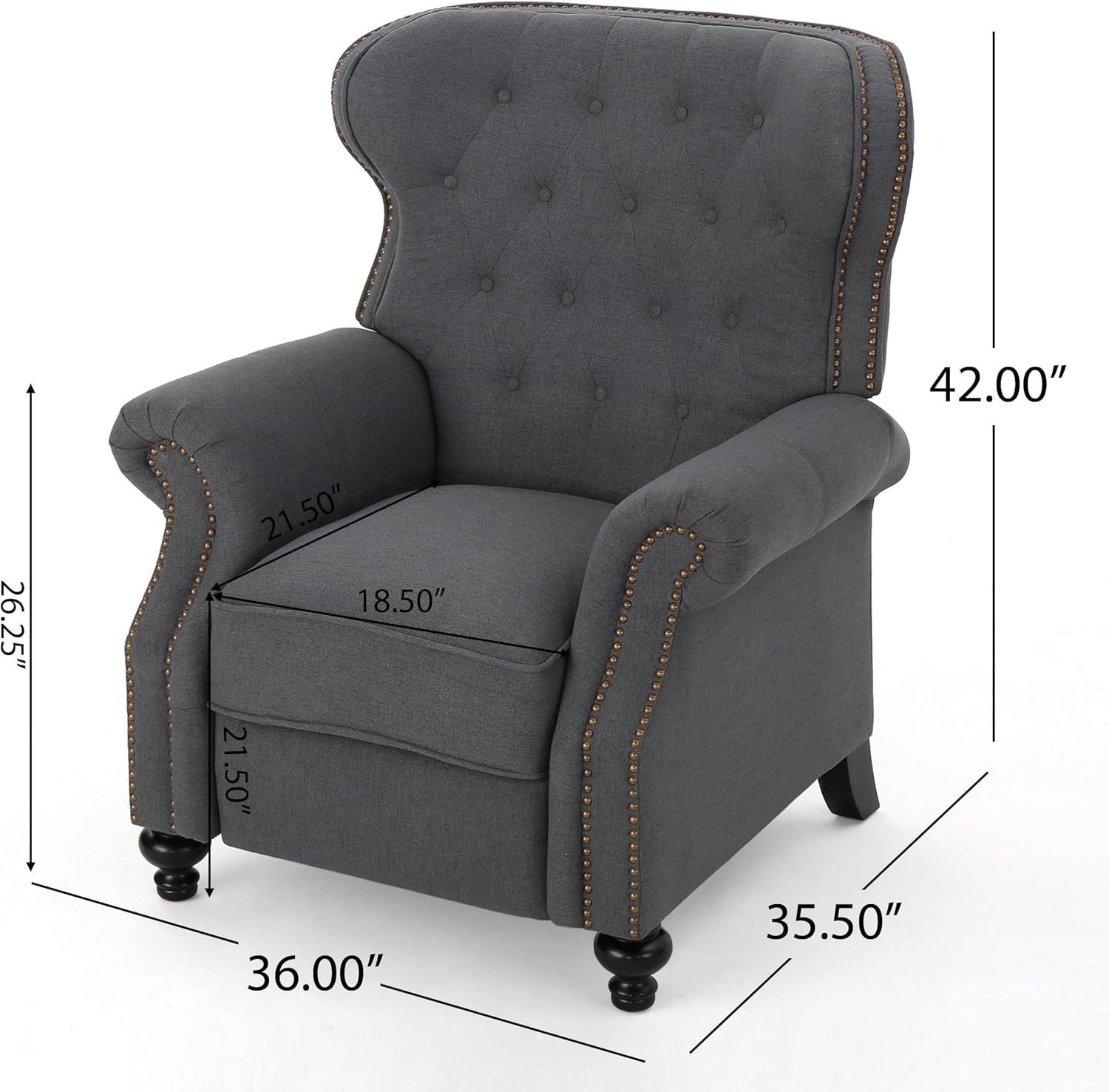 Walder Tufted Fabric Recliner, Charcoal