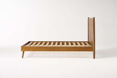 Mid Century Natural Acacia Wood Bed,Queen,Natural Brown