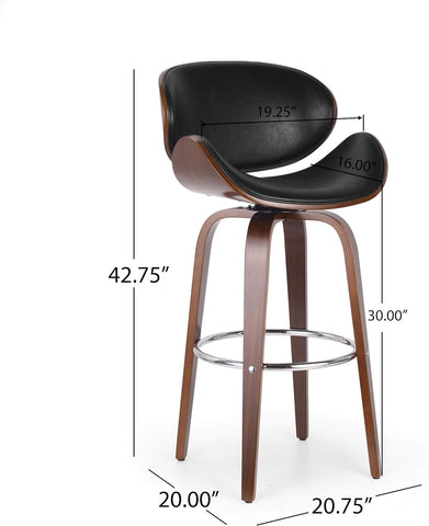 Jakin Barstool, Midnight Black + Chrome + Walnut