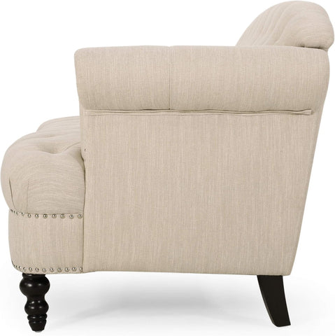 Tracy Contemporary Deep Tufted Sofa with Nailhead Trim, Beige