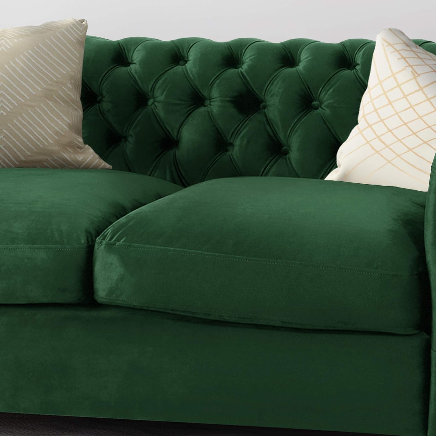 Karen Traditional Chesterfield Loveseat Sofa, Emerald and Dark Brown, 61.75 X 33.75 X 27.75