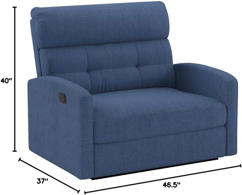 Hana Plush Cushion Tufted Back Loveseat Recliner (Fabric/Navy Blue)., 37D X 46.5W X 40H In