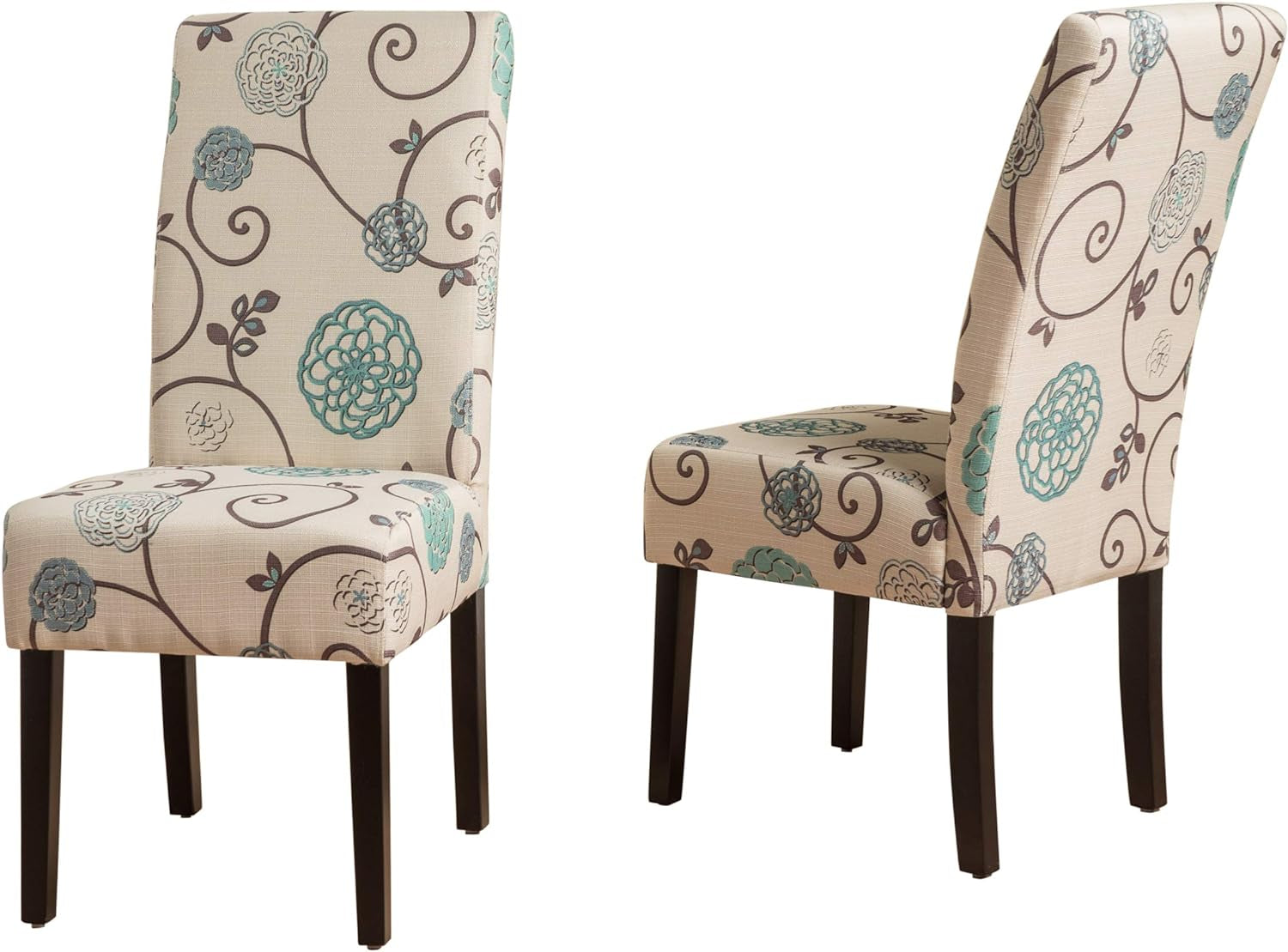 Pertica Fabric Dining Chairs, 2-Pcs Set, Polyester White and Blue Floral
