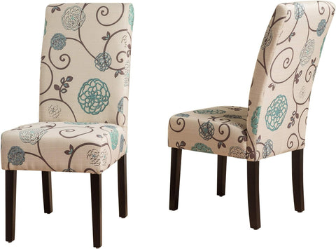Pertica Fabric Dining Chairs, 2-Pcs Set, Polyester White and Blue Floral