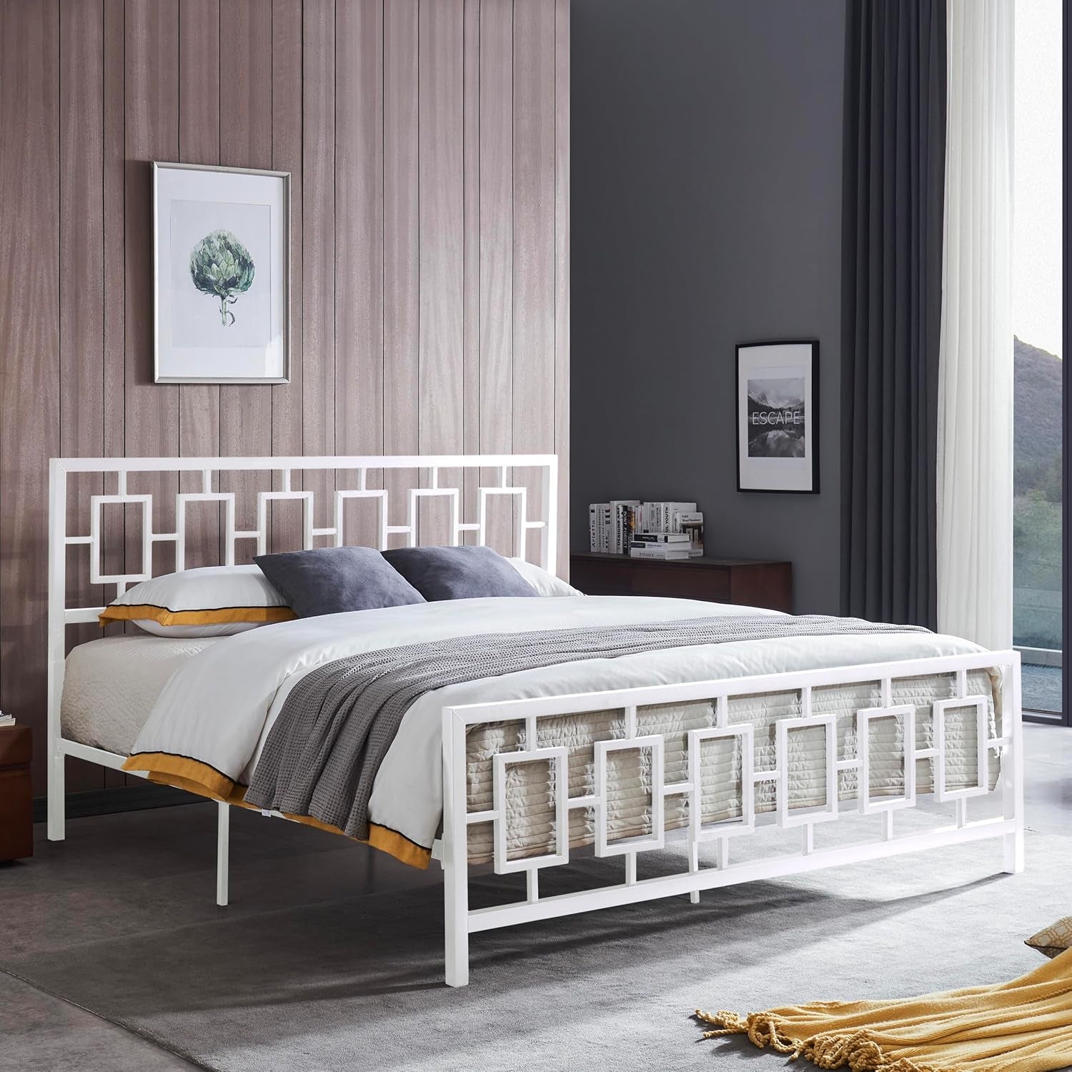 Claudia Modern Iron King Bed Frame, White