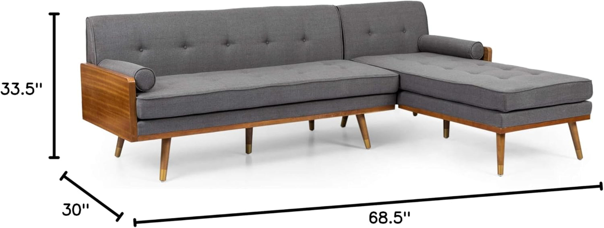 Harriet Sectional, Gray, Dark Walnut