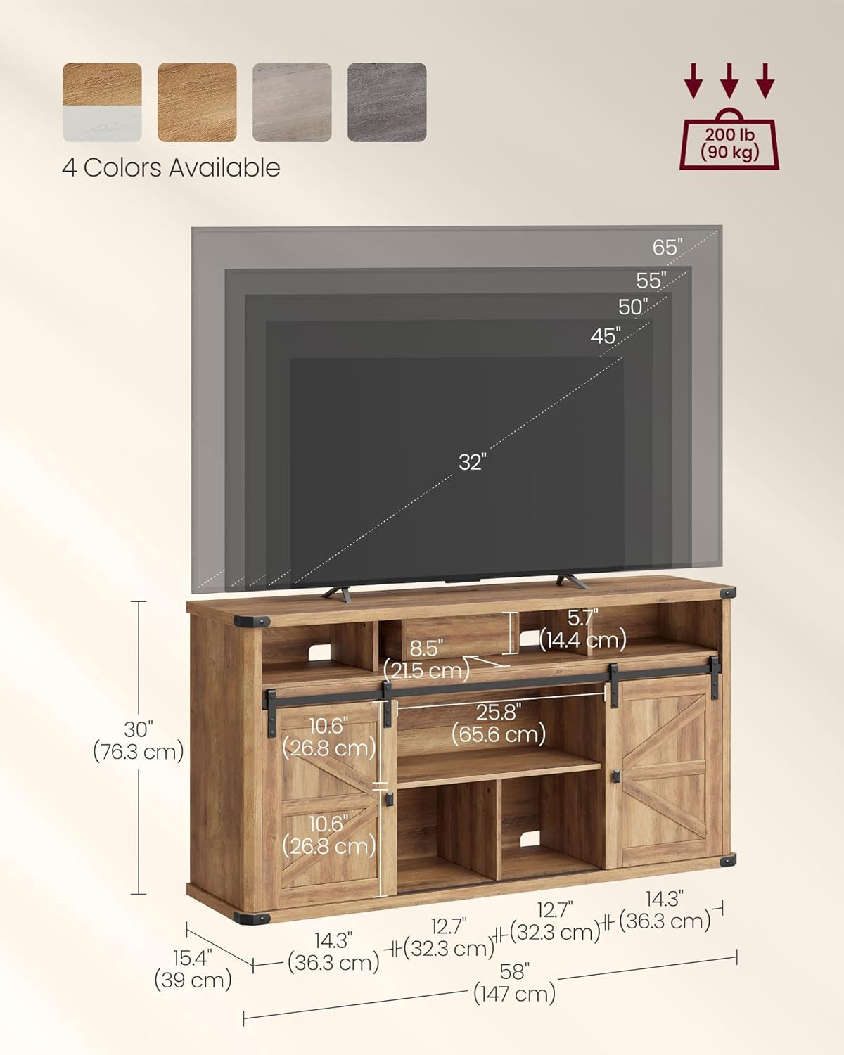 TV Stand for Tvs up to 65 Inches, Farmhouse Entertainment Center with Sliding Barn Doors, TV Console Table for Living Room, Honey Brown ULTV322K41