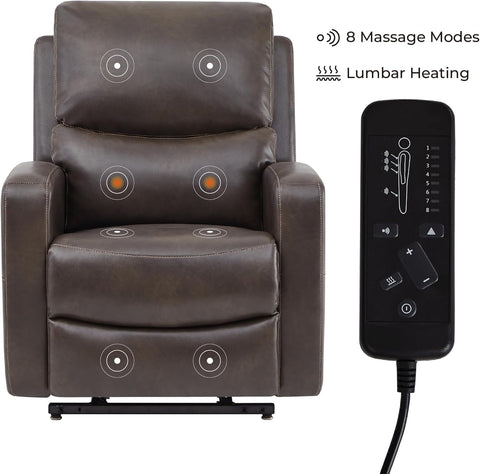 Electric Power Lift Recliner Chair for Elderly with Massage and Heat, Faux Leather Recliner Chair for Adults, Dual Motor Lay Flat Chair, Infinite Position, USB Ports, Chocolate