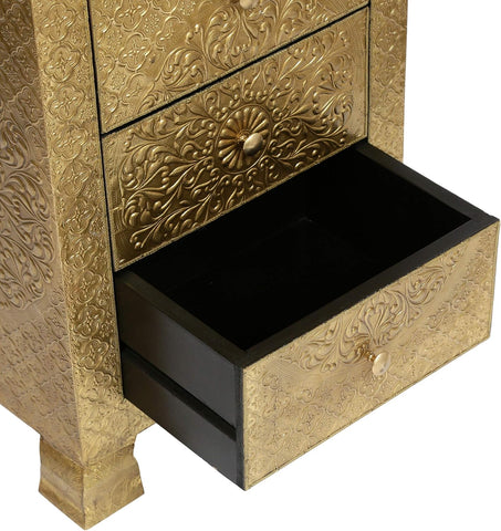 Upson Handcrafted Boho 3 Drawer Nightstand, Gold