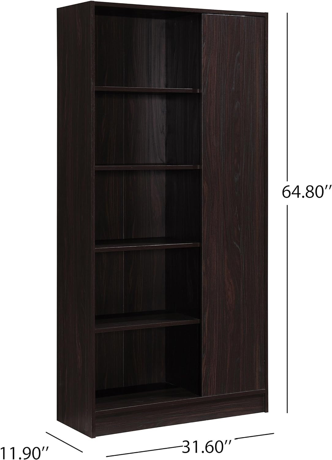 Amelia Mid-Century Faux Wood Bookcase, Walnut Finish