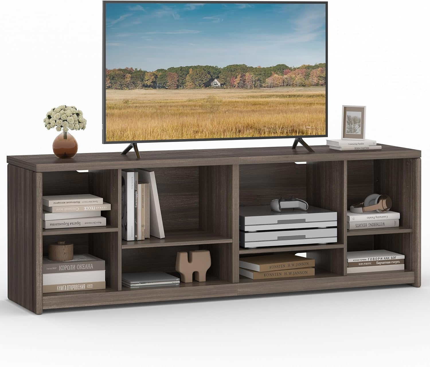 TV Stand for Tvs up to 75 Inches, Entertainment Center with Storage Shelves, TV Console Table, Easy to Assemble, TV Cabinet for Living Room, Bedroom, Chestnut Brown ULTV112K01