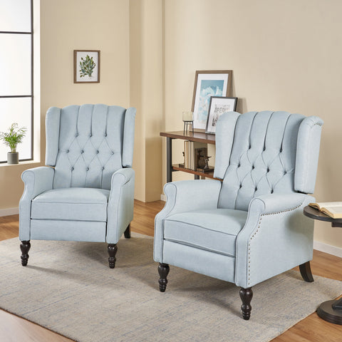 Bishop Fabric Pushback Recliner, Set of 2, Blue