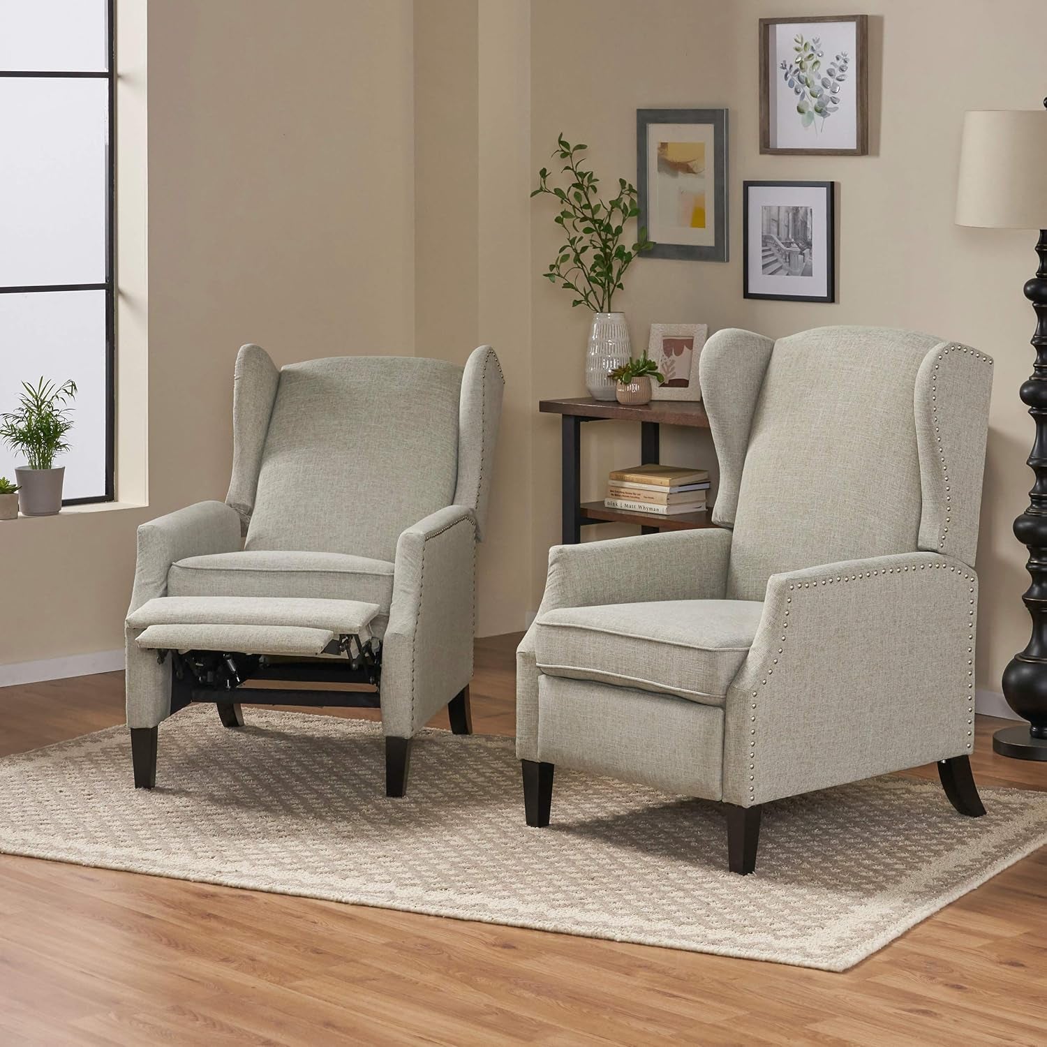 Ellyn Fabric Recliner (Set of 2), Wheat, Dark Brown