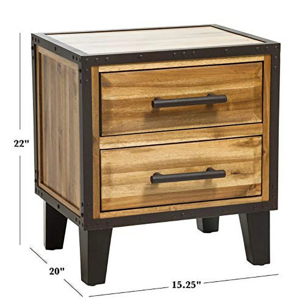 Glendora Natural Stain Solid Wood Two Drawer Nightstand, Brown