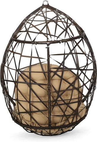 CKH Wicker Tear Drop Hanging Chair, Brown
