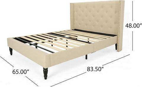 Raye Fully-Upholstered Bed Frame-Queen-Size-Traditional-Beige