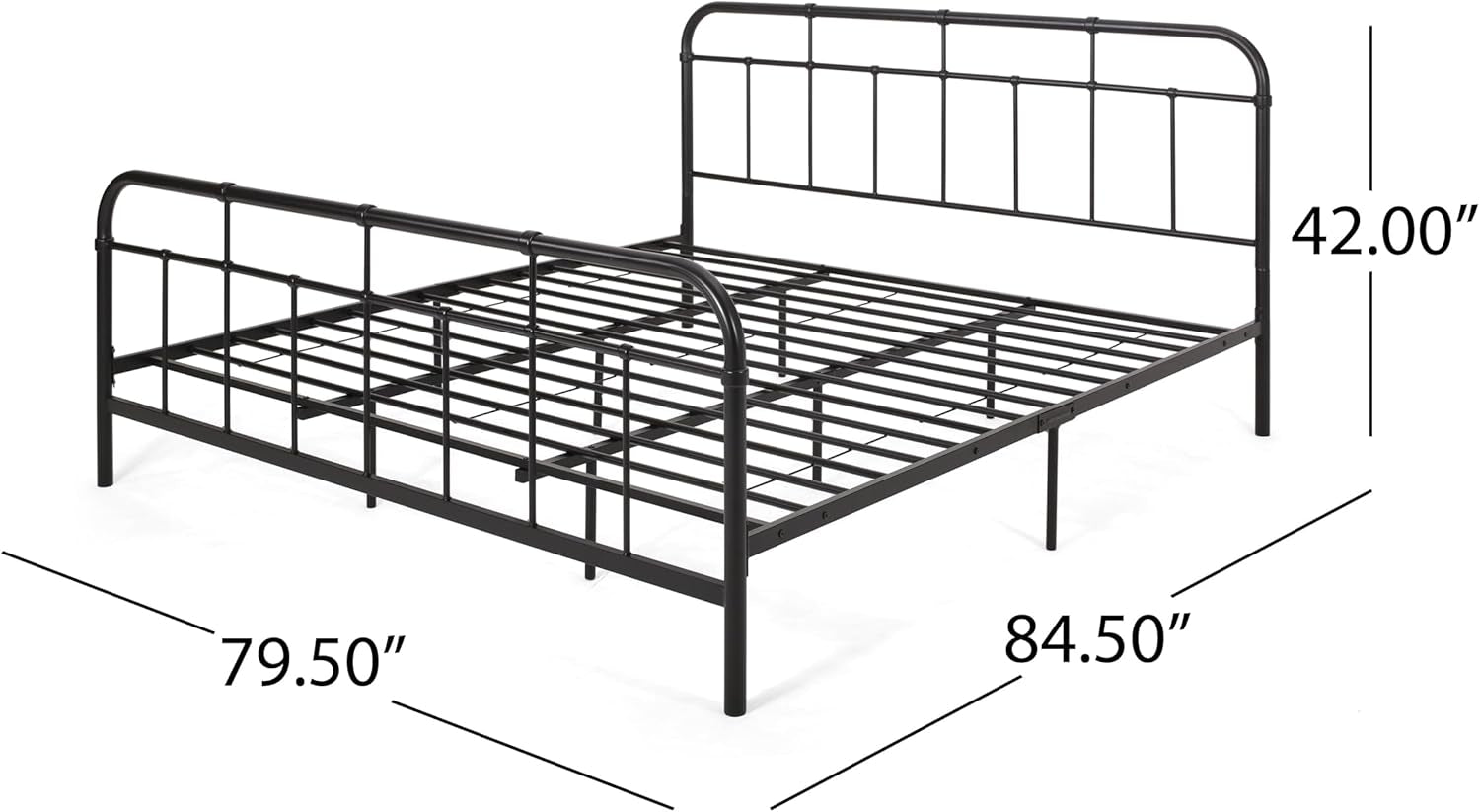 Berthoud Industrial Iron King Bed Frame, Flat Black