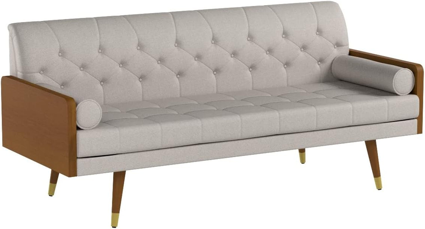 Aidan Mid Century Modern Tufted Fabric Sofa, Beige