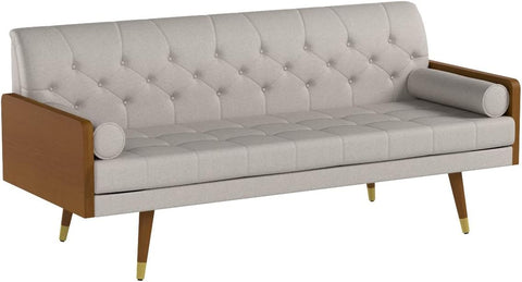 Aidan Mid Century Modern Tufted Fabric Sofa, Beige