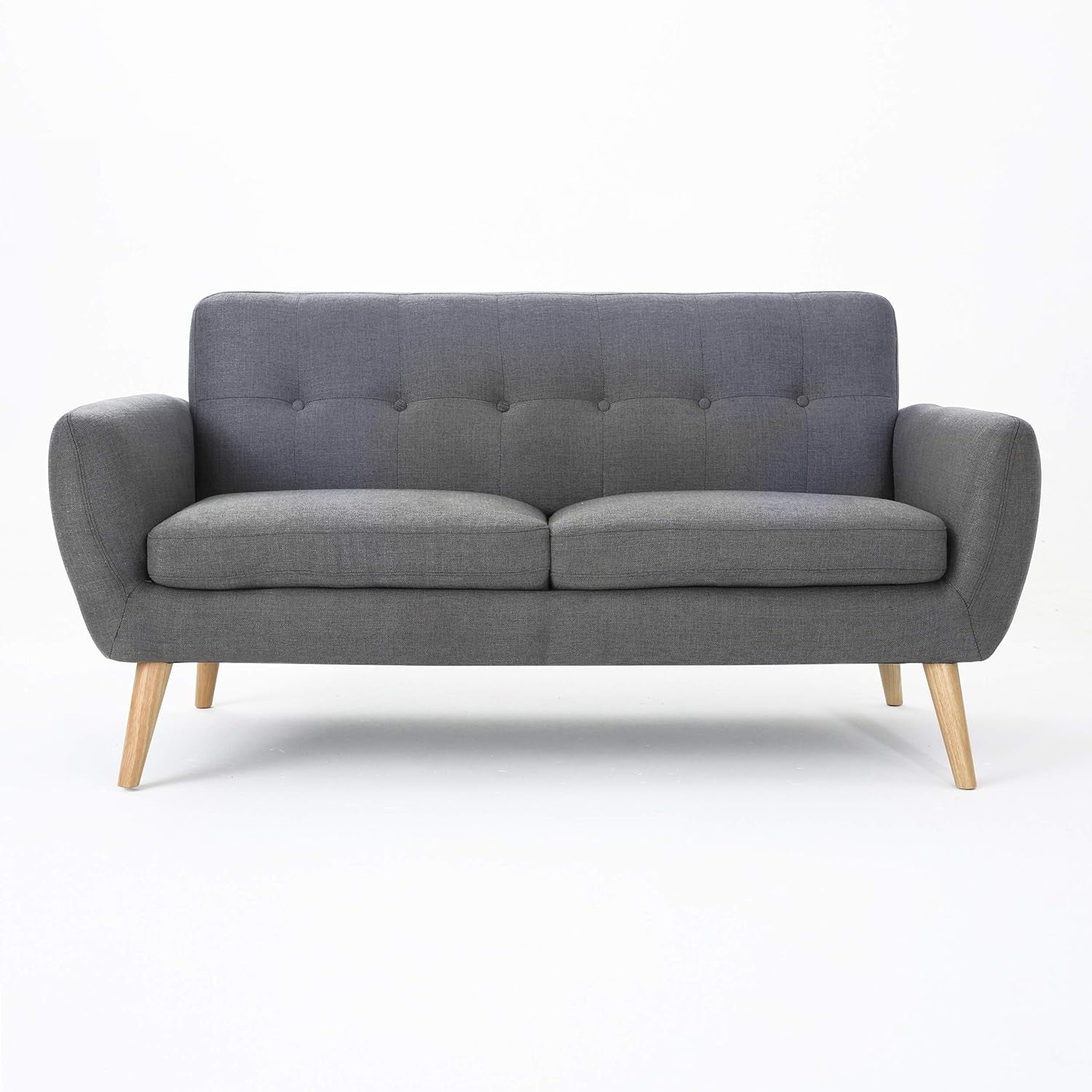 Josephine Mid-Century Modern Petite Fabric Sofa, Dark Grey / Natural