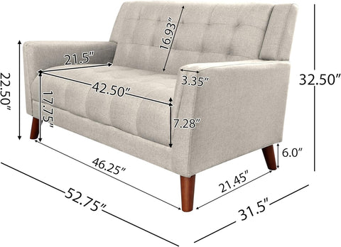 Gdfstudio  Evelyn Mid Century Modern Fabric Loveseat, Beige