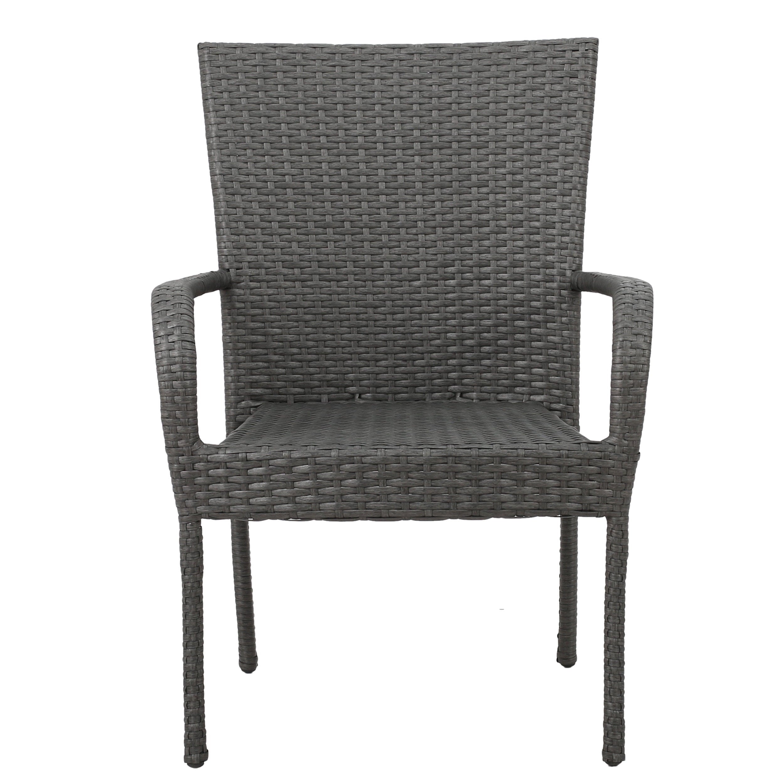 Martinique Outdoor Acacia Wood and Wicker 3 Piece Bistro Set, Gray