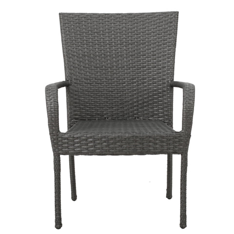 Martinique Outdoor Acacia Wood and Wicker 3 Piece Bistro Set, Gray