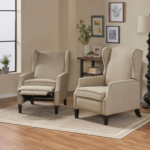 Ellyn Fabric Recliner (Set of 2), Wheat, Dark Brown