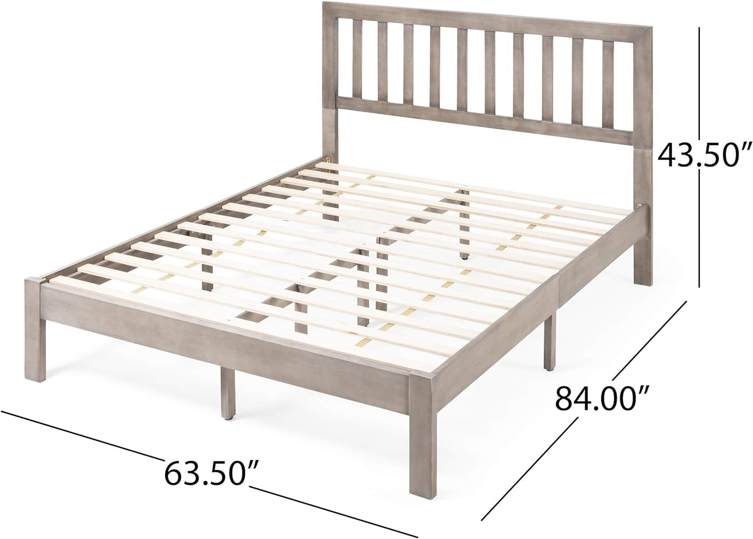 Eunice Acacia Wood Queen Bed Platform, Gray